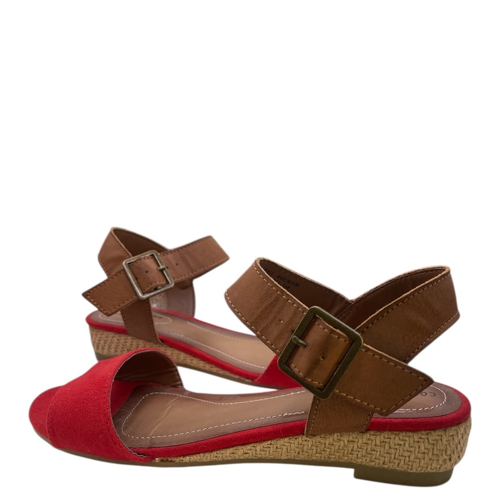 Comfort Plus by Predictions Red‎ Suede Woven Heels Women’s  Sandals. Size 7 1/2